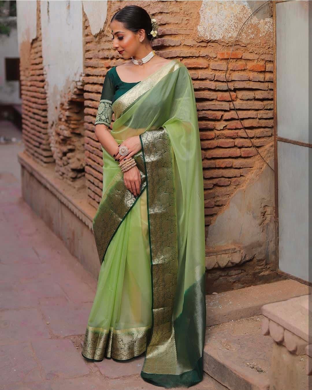Premium Red Organza Silk Saree with Elegant Golden Woven Border