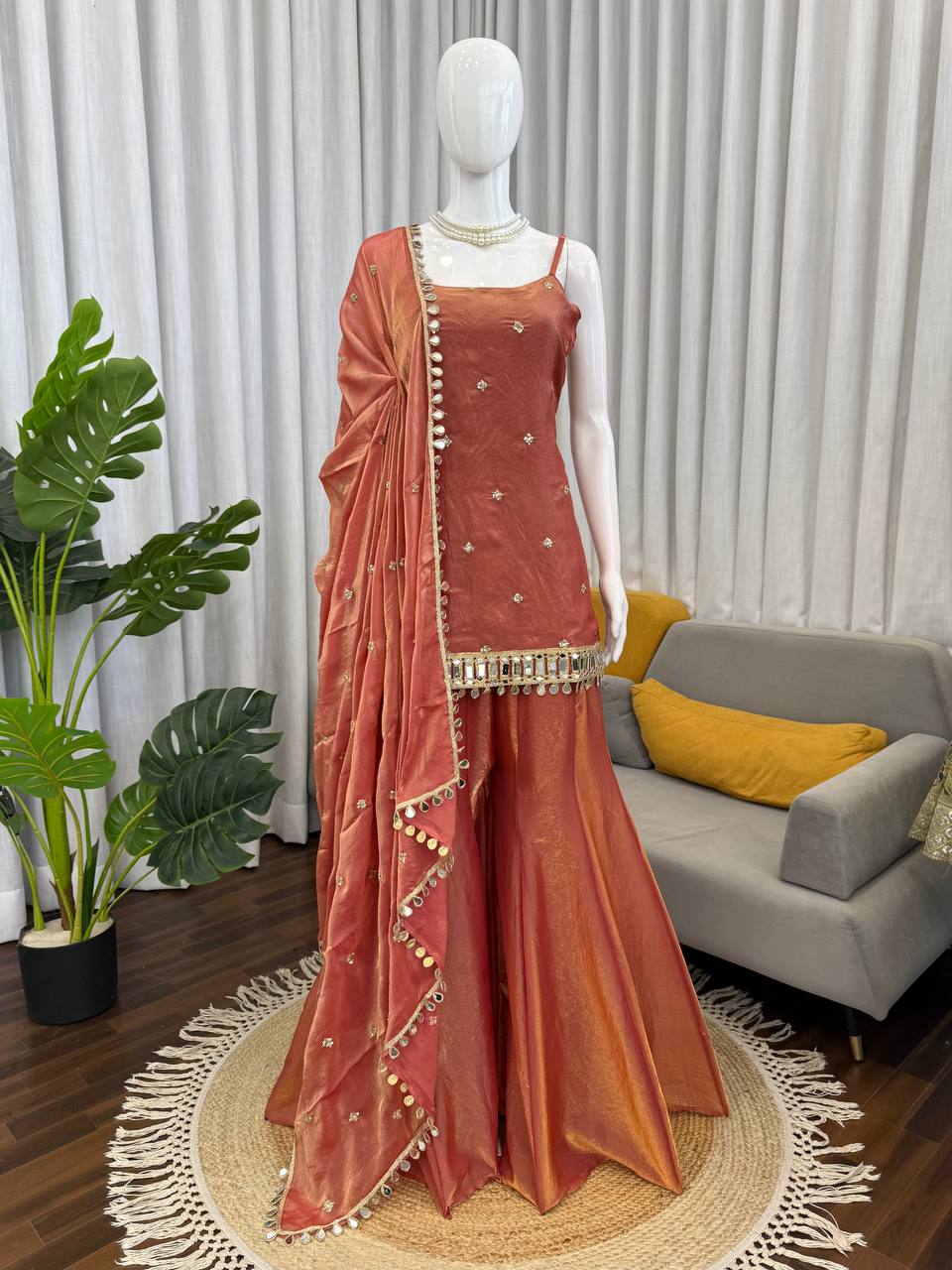 Designer Mirror Work Kurta Palazzo Set for Women