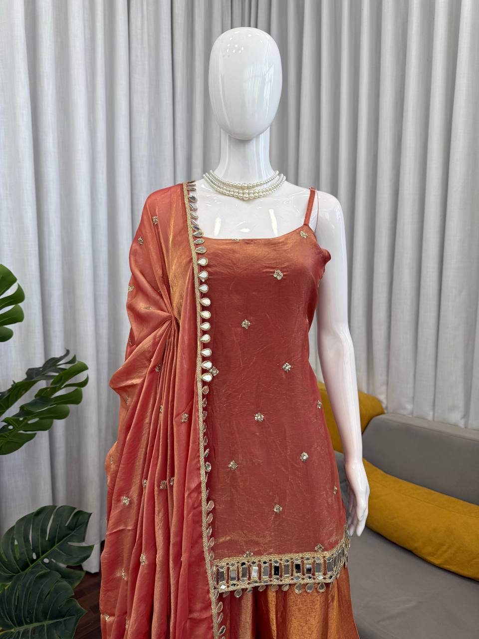 Designer Mirror Work Kurta Palazzo Set for Women