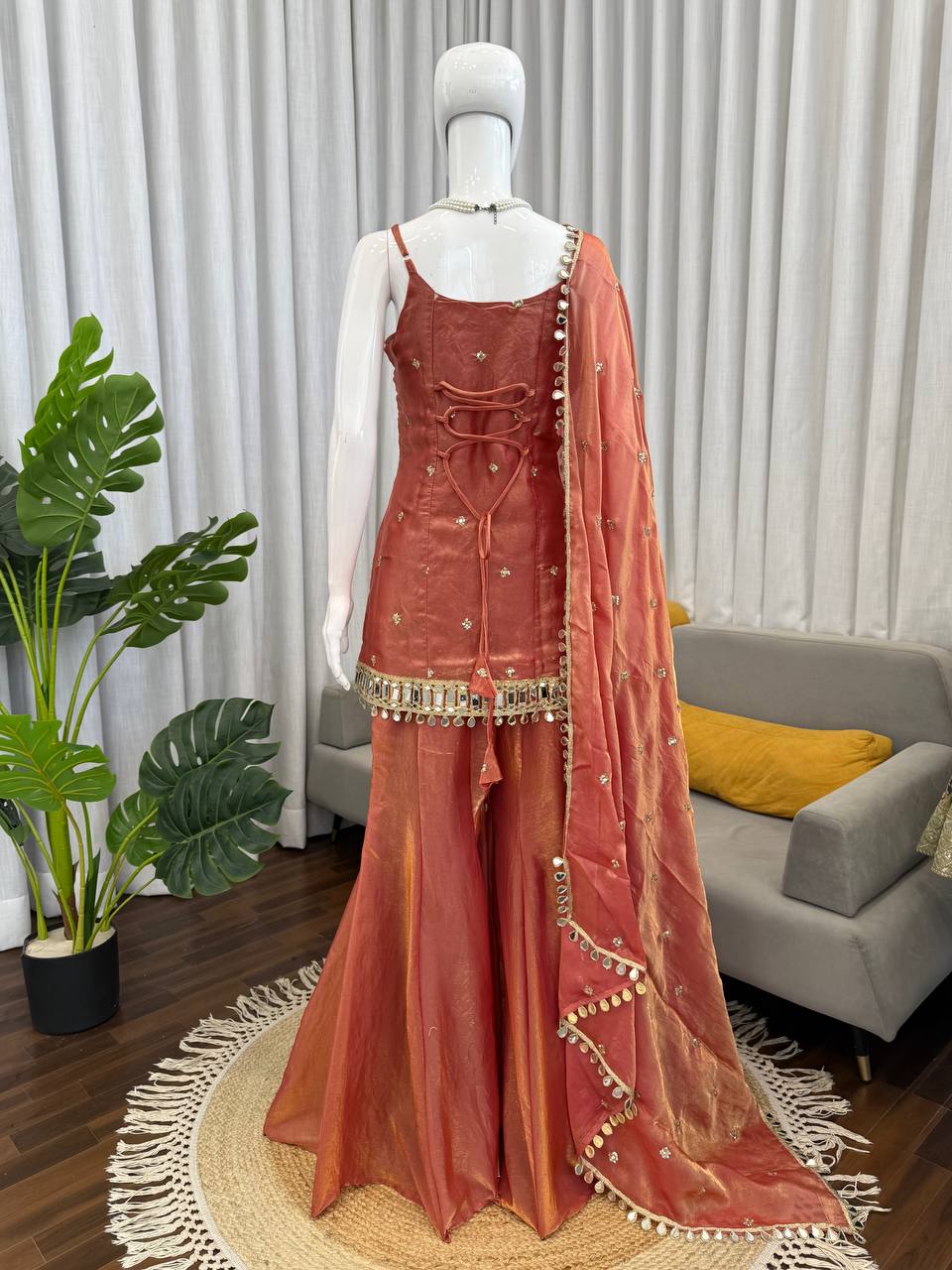 Designer Mirror Work Kurta Palazzo Set for Women