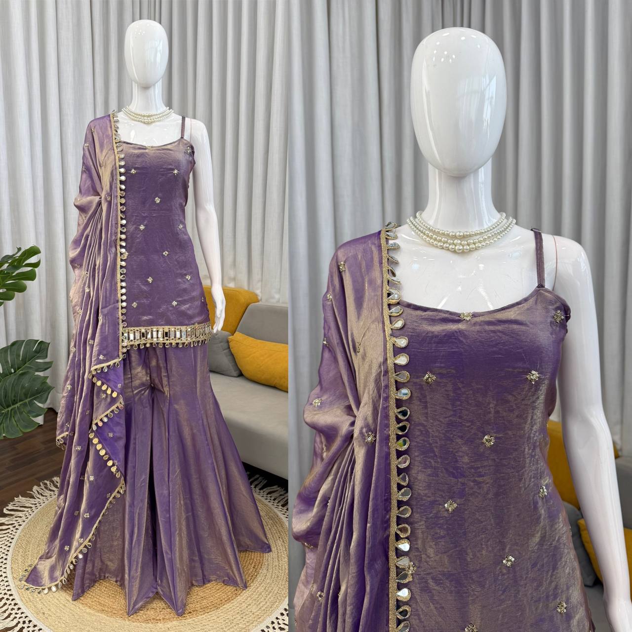 Designer Mirror Work Kurta Palazzo Set for Women
