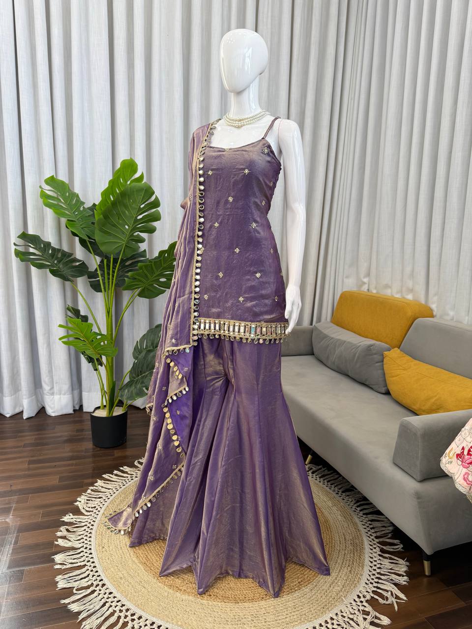 Designer Mirror Work Kurta Palazzo Set for Women