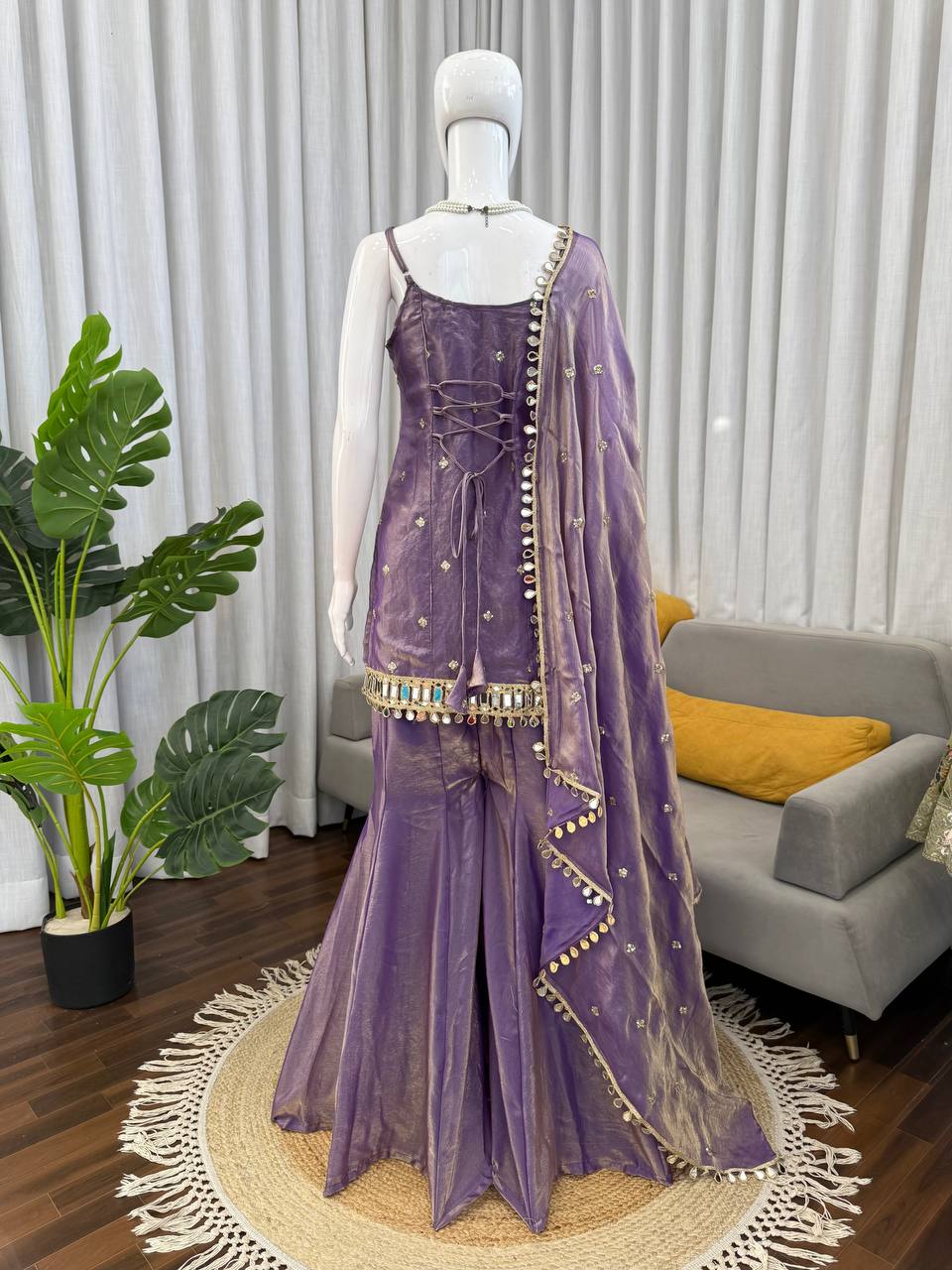 Designer Mirror Work Kurta Palazzo Set for Women