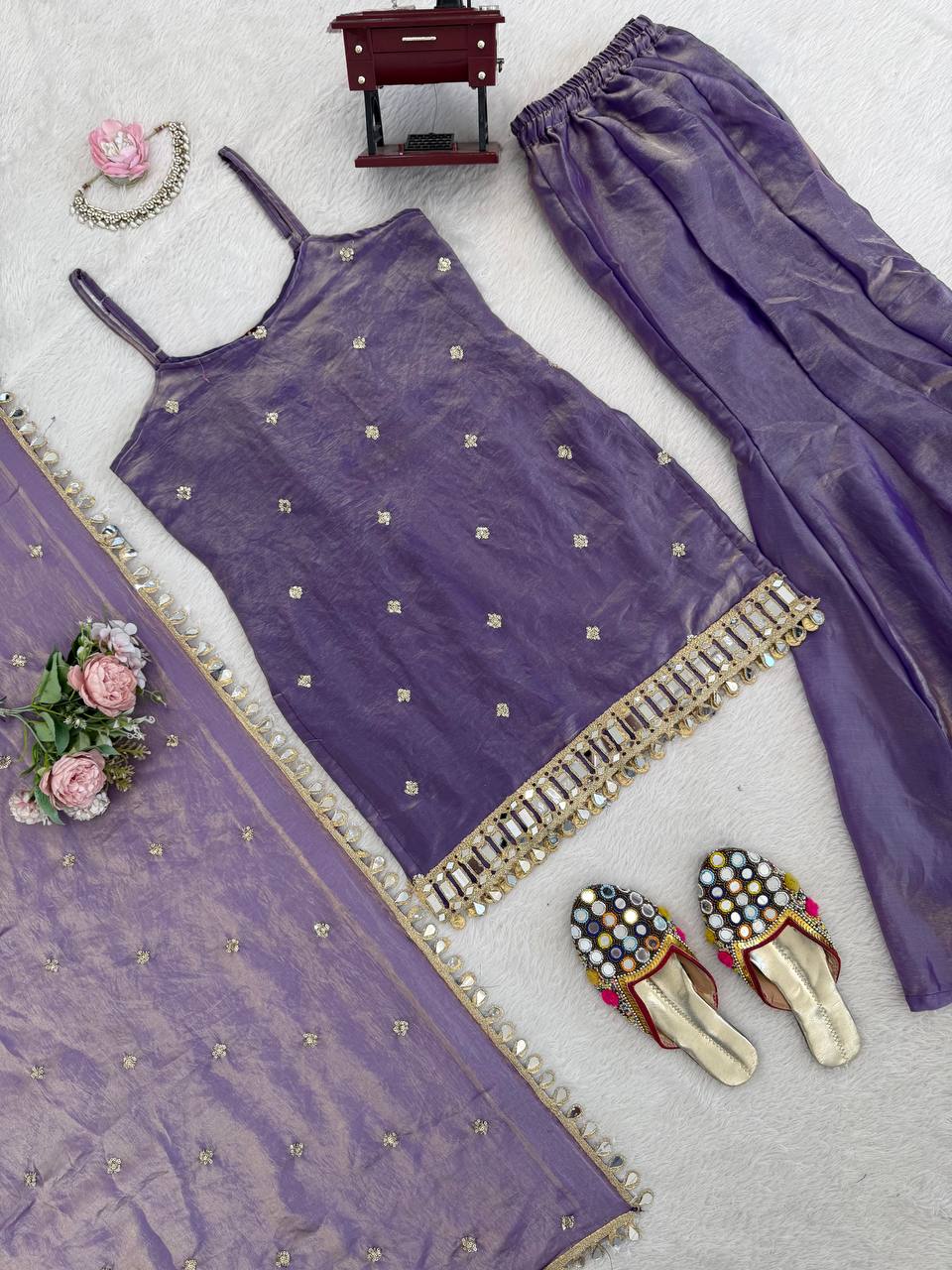 Designer Mirror Work Kurta Palazzo Set for Women
