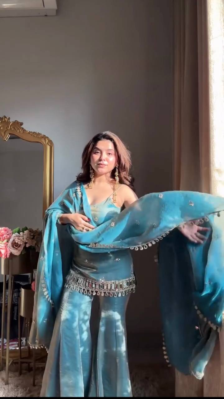 Designer Mirror Work Kurta Palazzo Set for Women