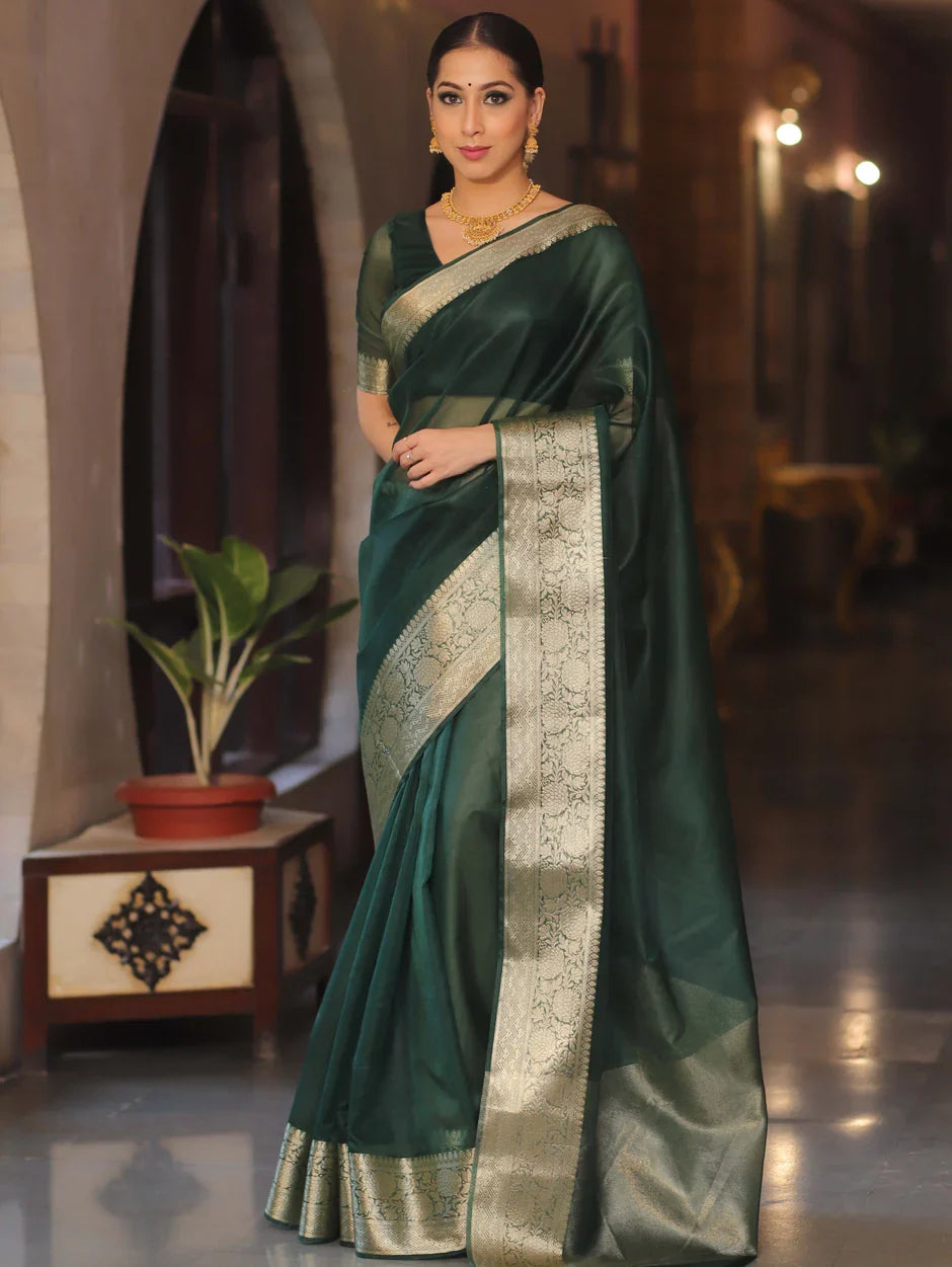Premium Red Organza Silk Saree with Elegant Golden Woven Border