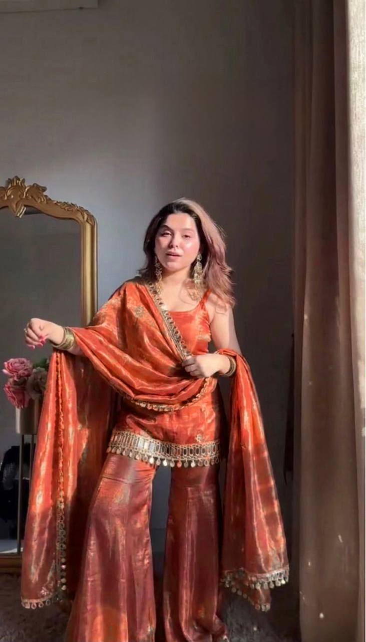 Designer Mirror Work Kurta Palazzo Set for Women