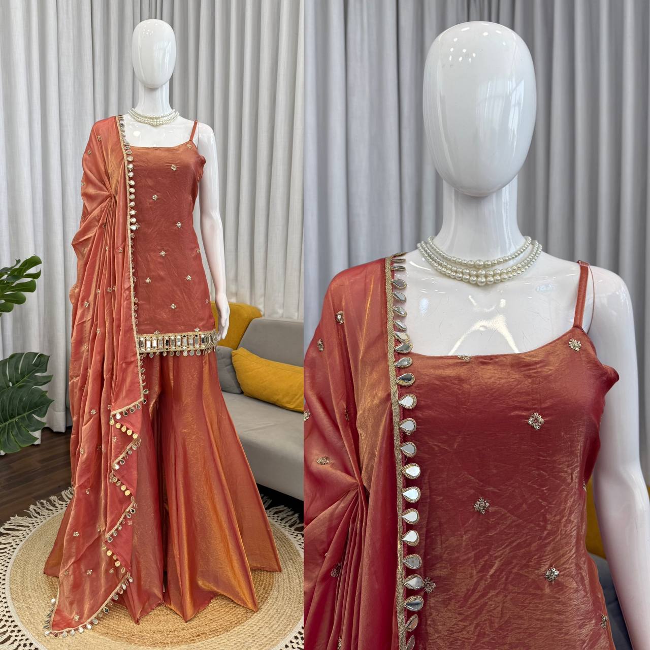 Designer Mirror Work Kurta Palazzo Set for Women