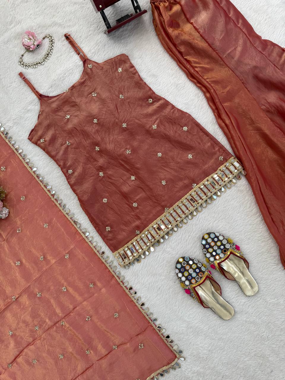 Designer Mirror Work Kurta Palazzo Set for Women