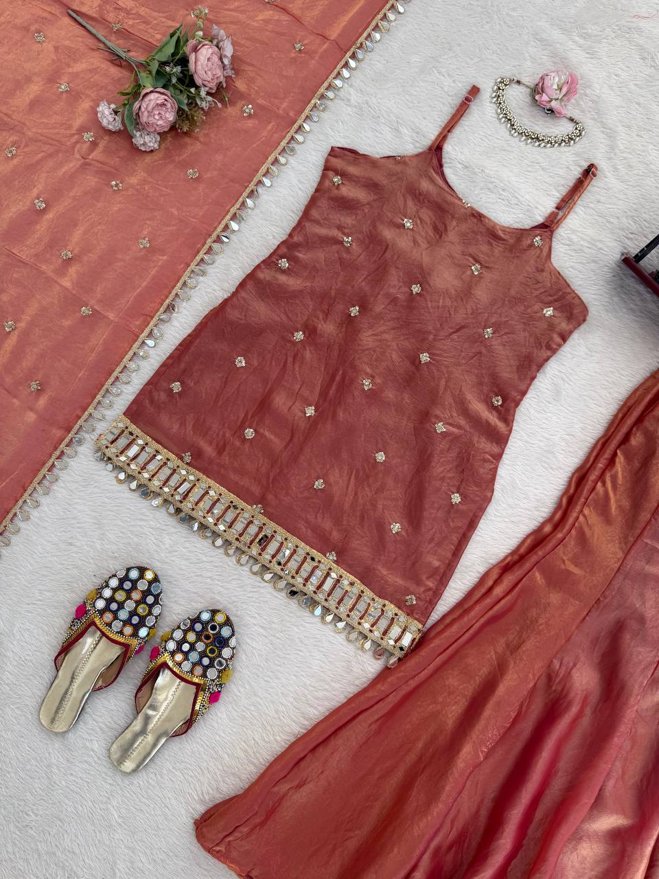 Designer Mirror Work Kurta Palazzo Set for Women