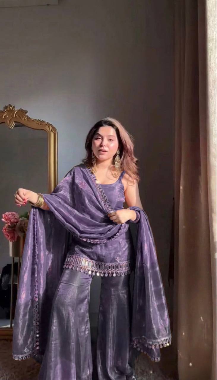Designer Mirror Work Kurta Palazzo Set for Women