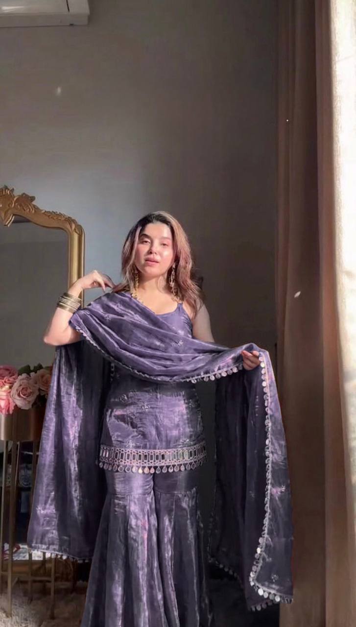 Designer Mirror Work Kurta Palazzo Set for Women