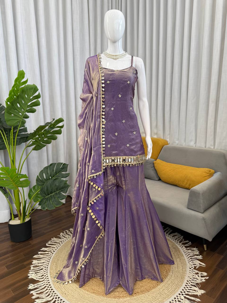 Designer Mirror Work Kurta Palazzo Set for Women
