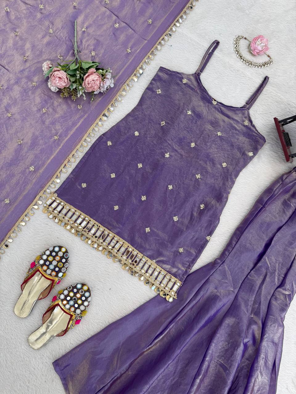 Designer Mirror Work Kurta Palazzo Set for Women