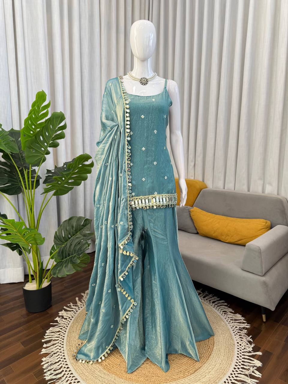 Designer Mirror Work Kurta Palazzo Set for Women