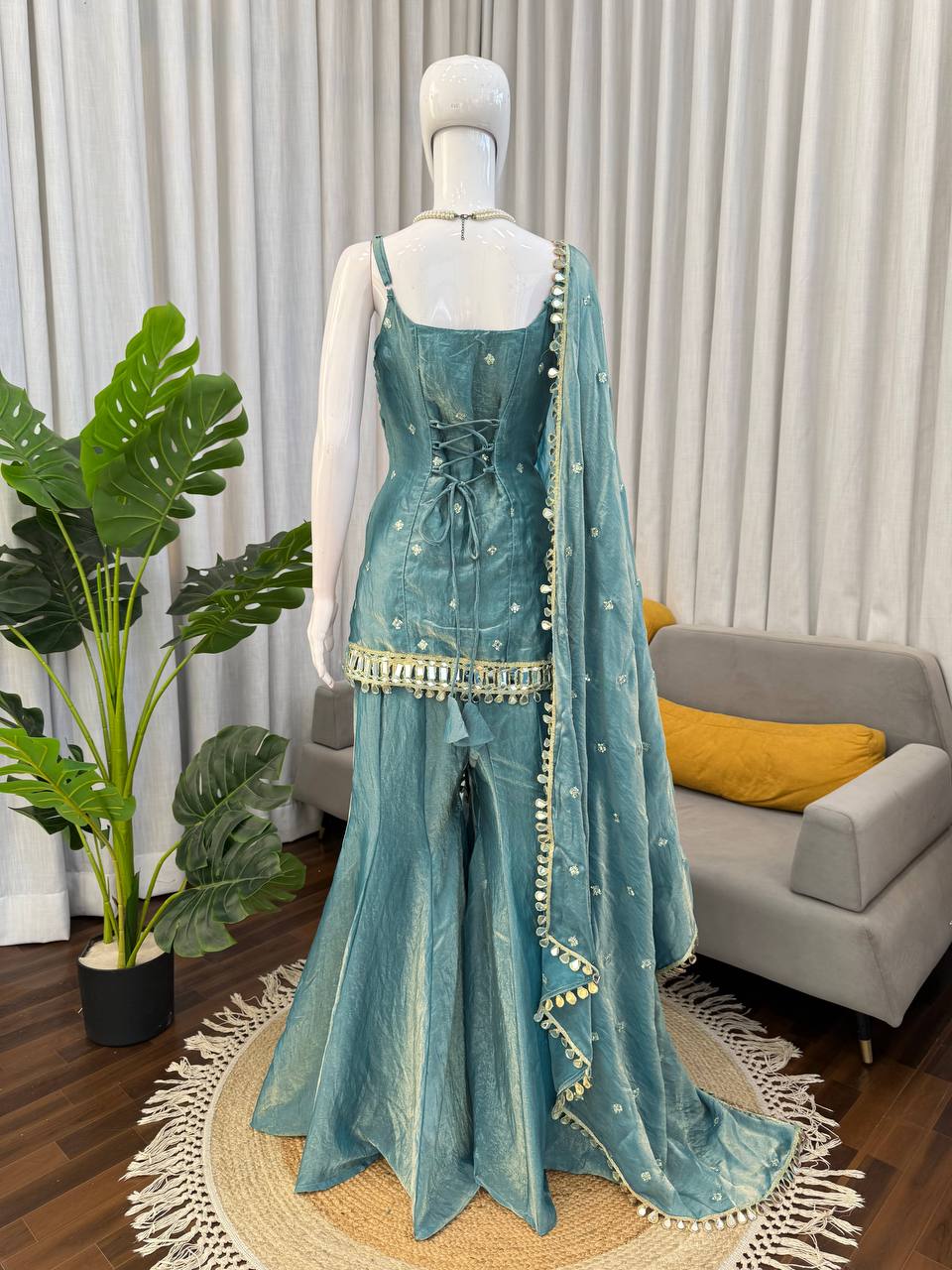 Designer Mirror Work Kurta Palazzo Set for Women