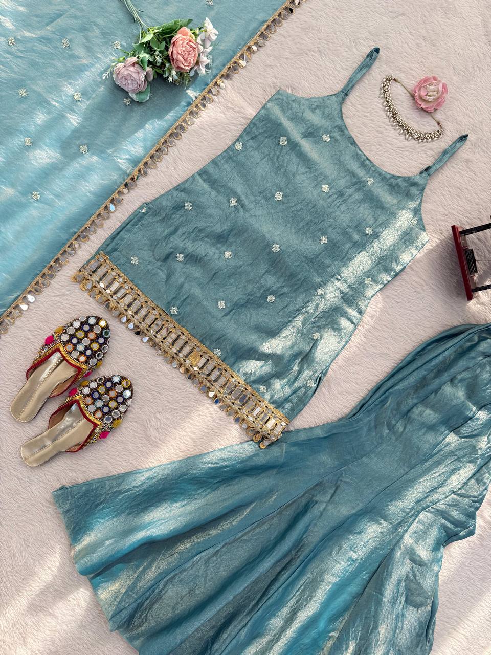 Designer Mirror Work Kurta Palazzo Set for Women