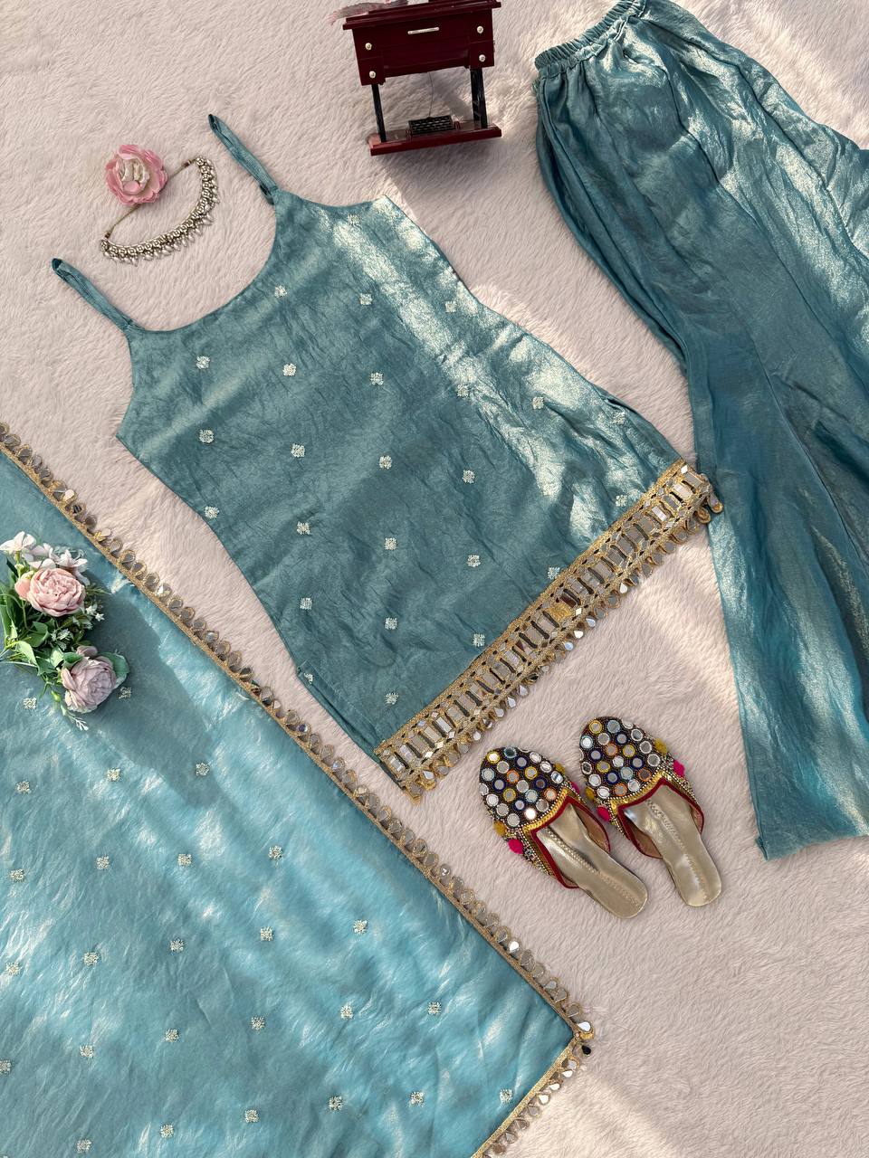 Designer Mirror Work Kurta Palazzo Set for Women